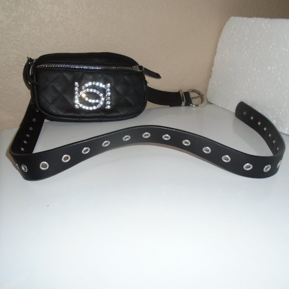 NEW BEBE BLACK QUILTED FAUX LEATHER WOMENS BELT FANNY PACK PURSE SIZE L/XL